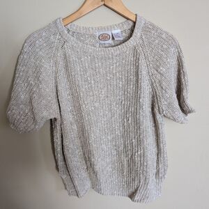 Vintage beige & white knit linen and cotton casual short sleeve top size small